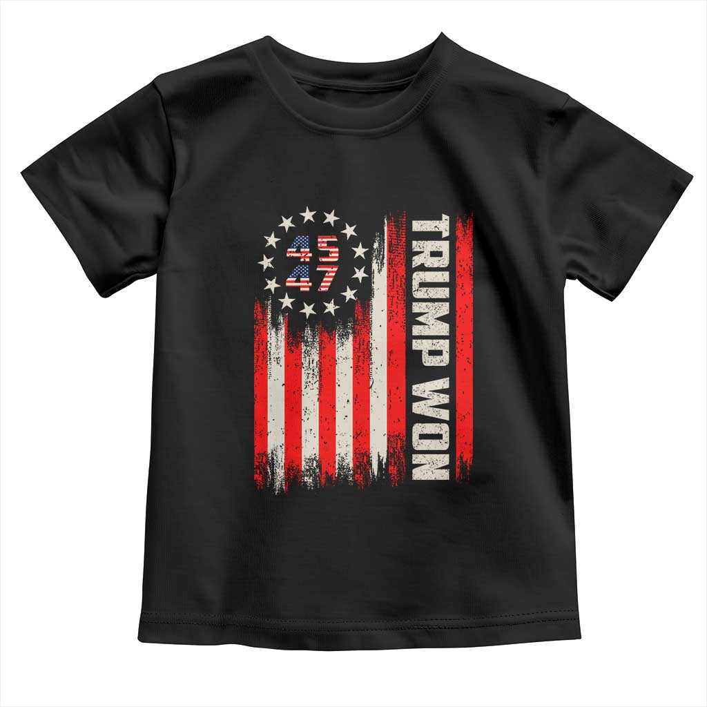 Trump Won 2024 Toddler T Shirt 45 47 US President American Flag TS02 Black Print Your Wear