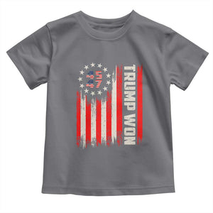 Trump Won 2024 Toddler T Shirt 45 47 US President American Flag TS02 Charcoal Print Your Wear