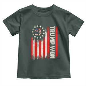 Trump Won 2024 Toddler T Shirt 45 47 US President American Flag TS02 Dark Forest Green Print Your Wear