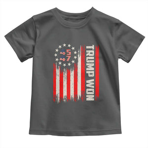 Trump Won 2024 Toddler T Shirt 45 47 US President American Flag TS02 Dark Heather Print Your Wear