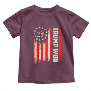 Trump Won 2024 Toddler T Shirt 45 47 US President American Flag TS02 Maroon Print Your Wear