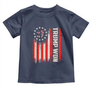 Trump Won 2024 Toddler T Shirt 45 47 US President American Flag TS02 Navy Print Your Wear