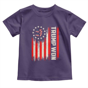 Trump Won 2024 Toddler T Shirt 45 47 US President American Flag TS02 Purple Print Your Wear