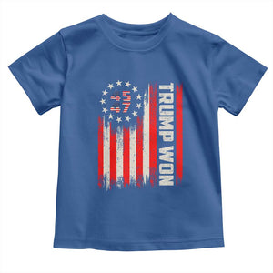 Trump Won 2024 Toddler T Shirt 45 47 US President American Flag TS02 Royal Blue Print Your Wear