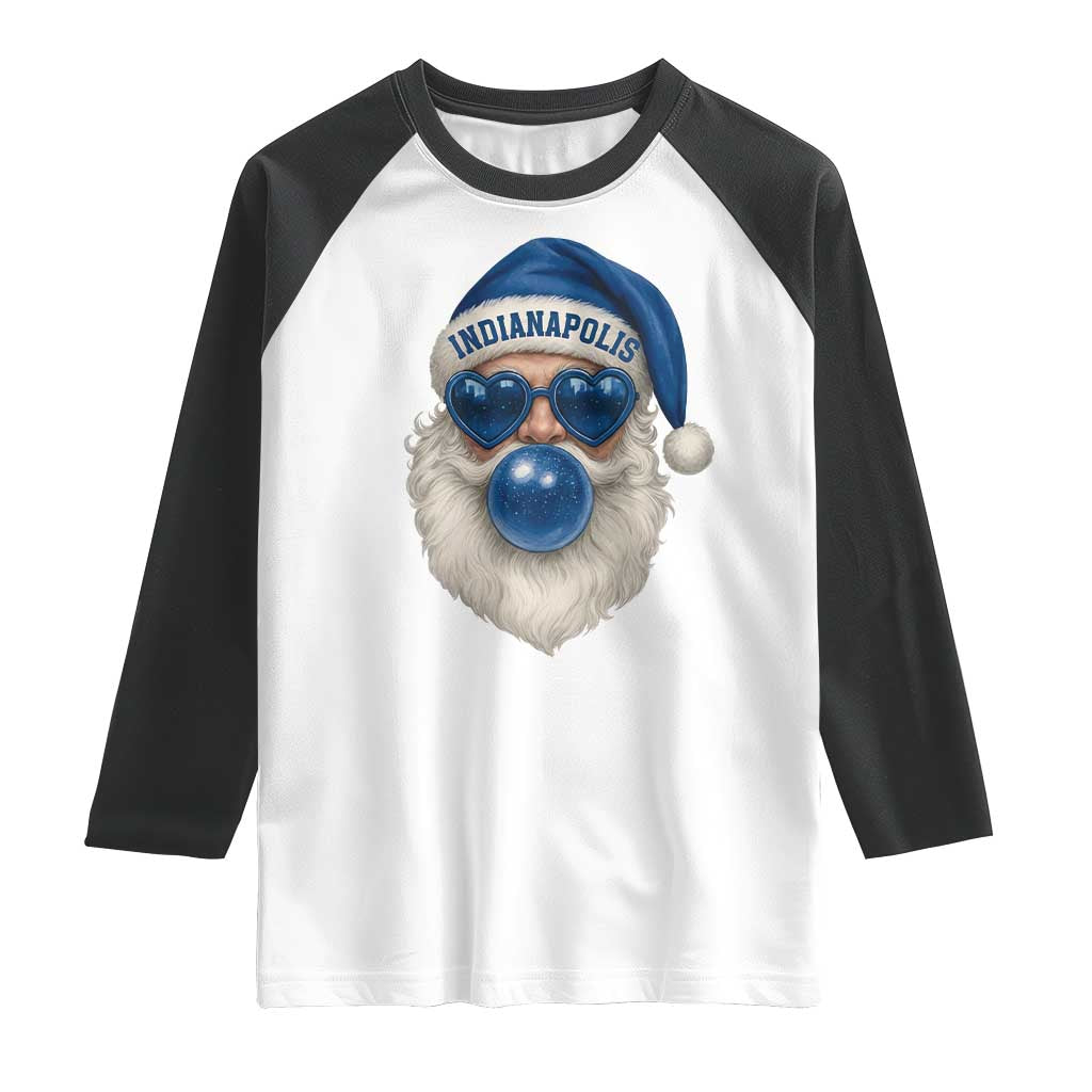 Funny Blue Bubble Santa Indianapolis Raglan Shirt Retro Nostalgic Christmas Holiday Gift TS02 White Black Print Your Wear