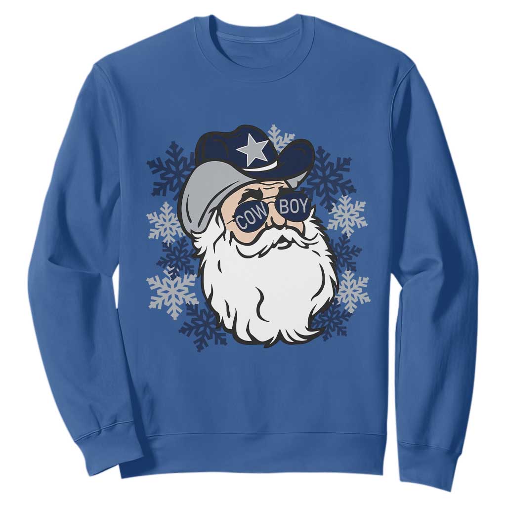 Western Cowboy Santa Christmas Sweatshirt Cool Retro Nostalgic Xmas Gift TS02 Royal Blue Print Your Wear