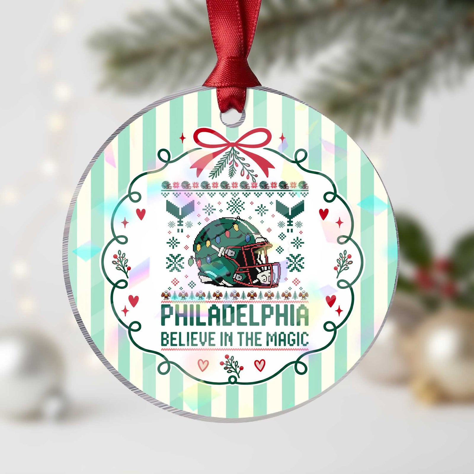 Philadelphia Believe in the Magic Holographic Acrylic Ornament Retro Philly Football Fans Christmas Gift