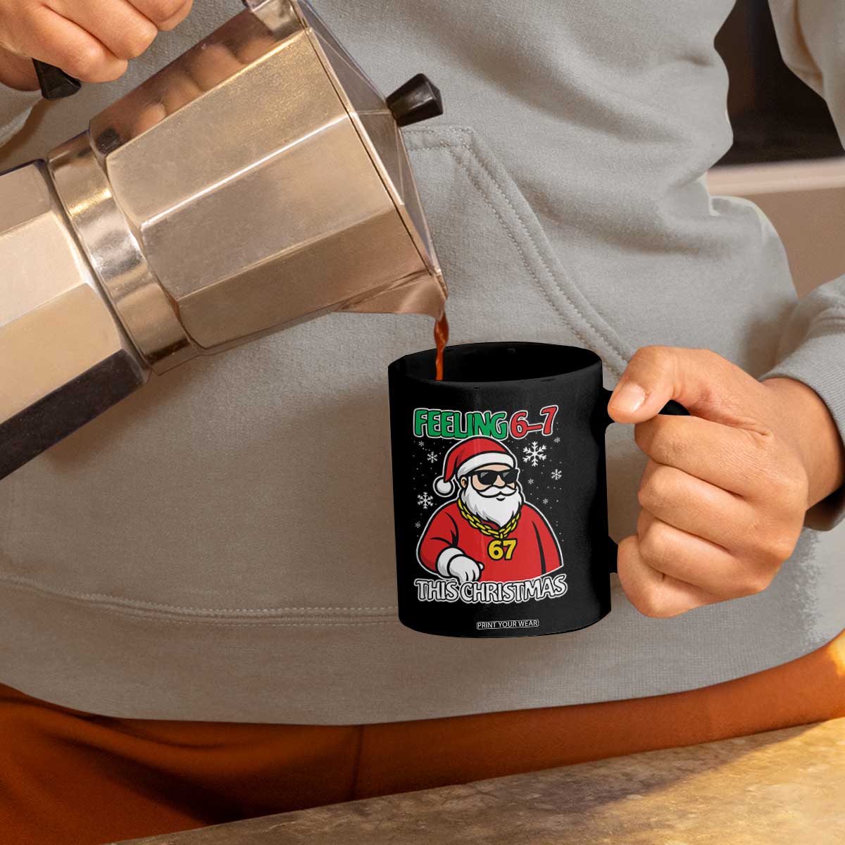 Feeling 67 This Christmas Coffee Mug Funny Cool Santa Six Seven Meme Holiday TS02 Print Your Wear