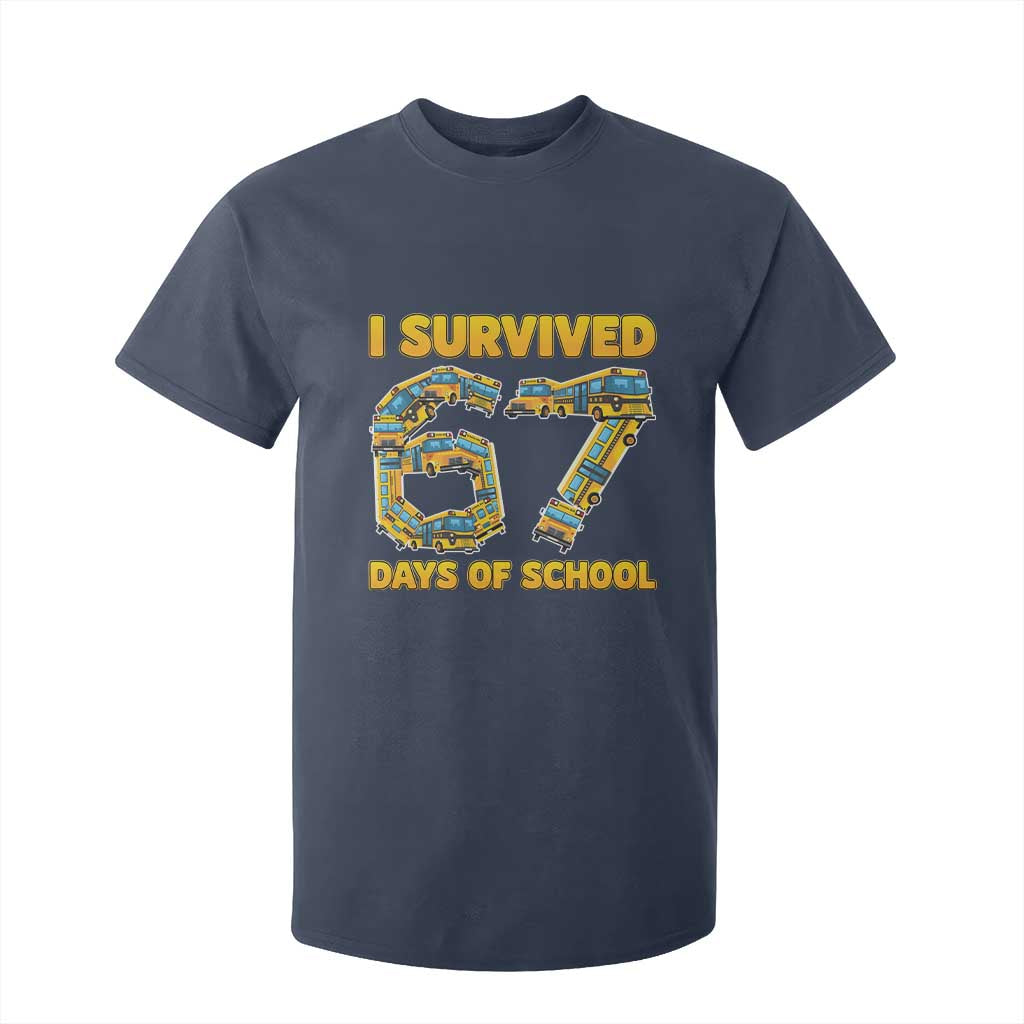 Funny School Bus Driver T Shirt For Kid I Survived 67 Days of School TS02 Navy Print Your Wear