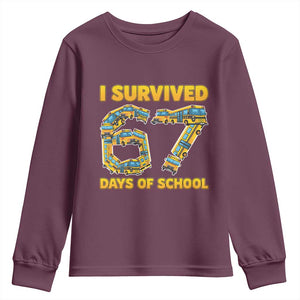 Funny School Bus Driver Youth Sweatshirt I Survived 67 Days of School TS02 Maroon Print Your Wear