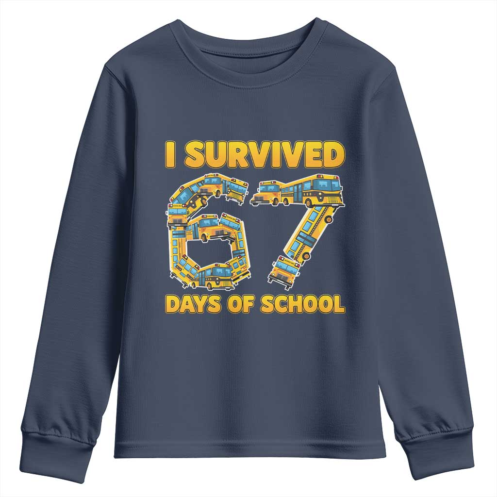 Funny School Bus Driver Youth Sweatshirt I Survived 67 Days of School TS02 Navy Print Your Wear