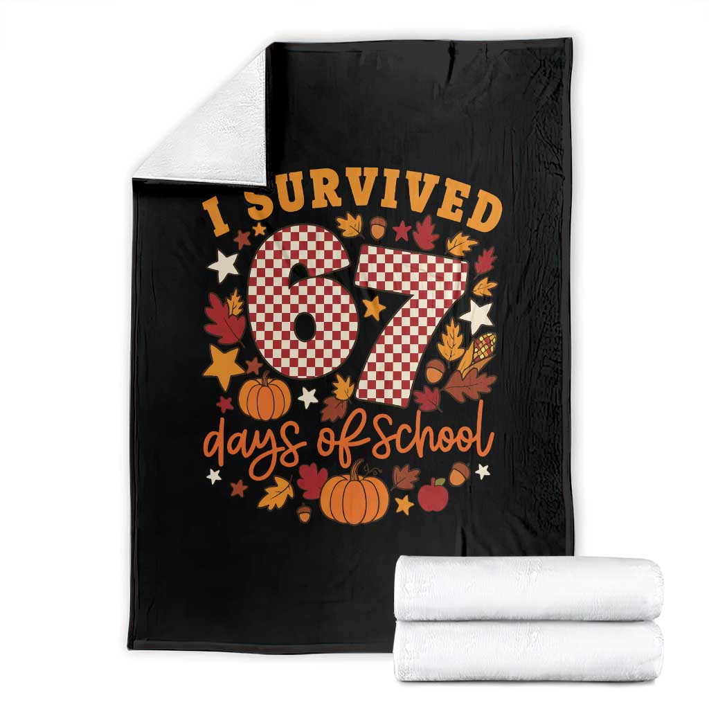 I Survived 67 Days of School Throw Blanket Autumn Fall Leaves Back To School TS02 Black Print Your Wear