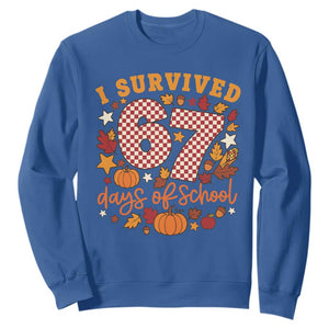 I Survived 67 Days of School Sweatshirt Autumn Fall Leaves Back To School TS02 Royal Blue Print Your Wear