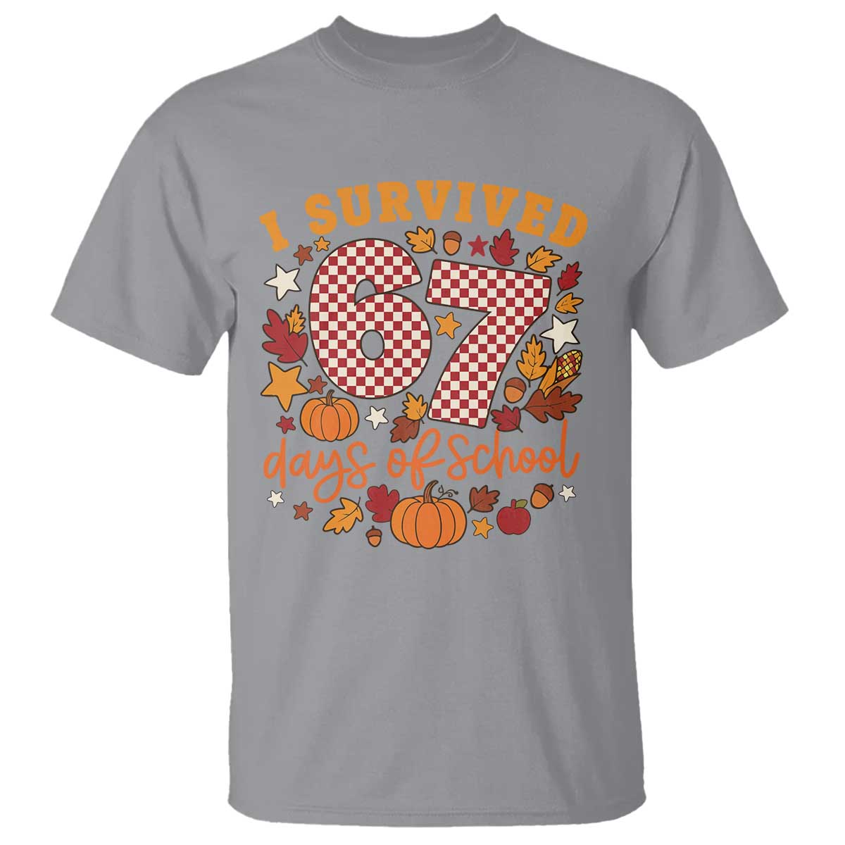 I Survived 67 Days of School T Shirt Autumn Fall Leaves Back To School TS02 Sport Gray Print Your Wear