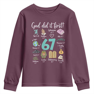 God Did It First 6 7 Youth Sweatshirt Funny Christian Bible Verse Meme 67 References TS02 Maroon Print Your Wear