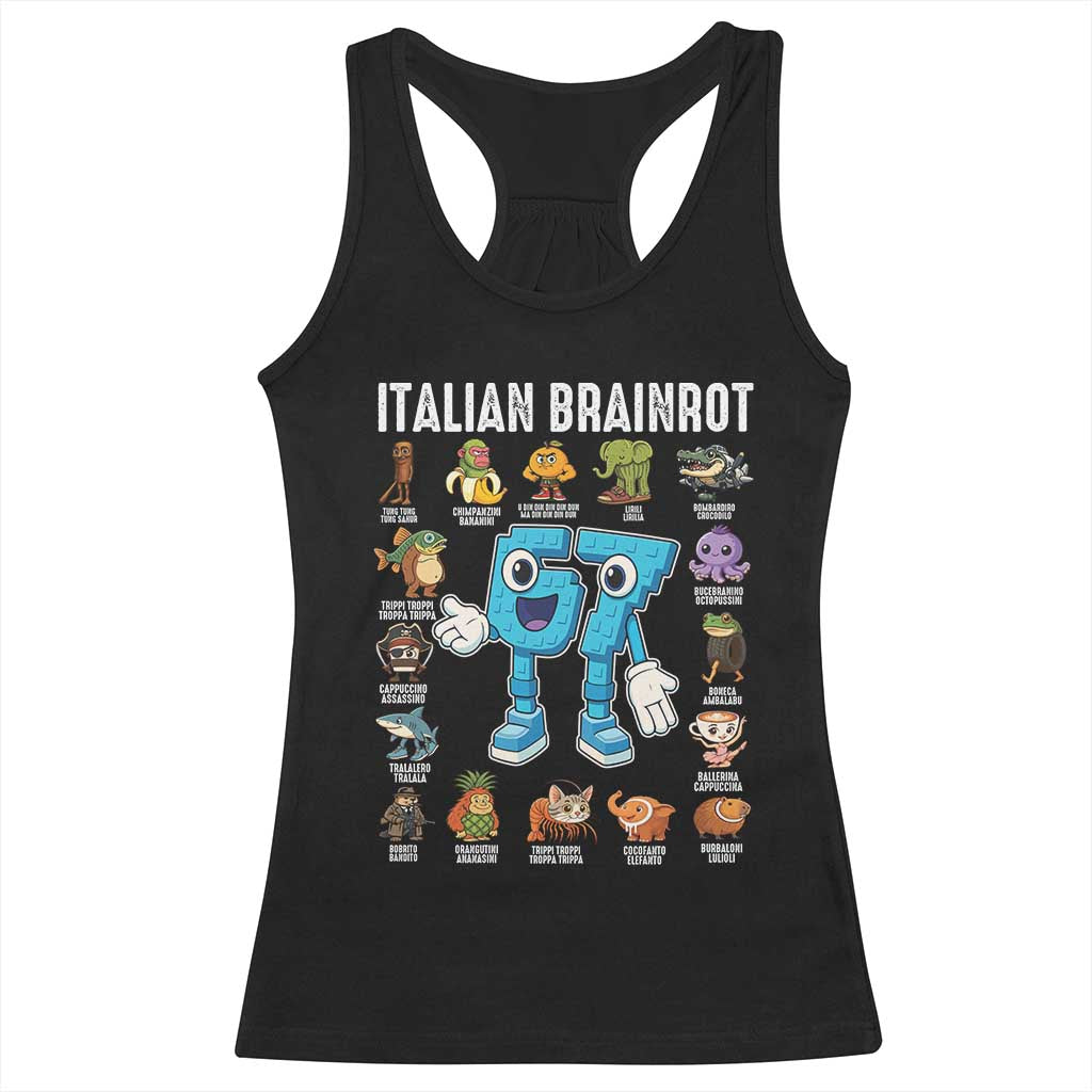 Italian Brainrot 67 Meme Racerback Tank Top Funny Six Seven Absurdist Viral Chaoscore Internet Humor Addicts TS02 Black Print Your Wear