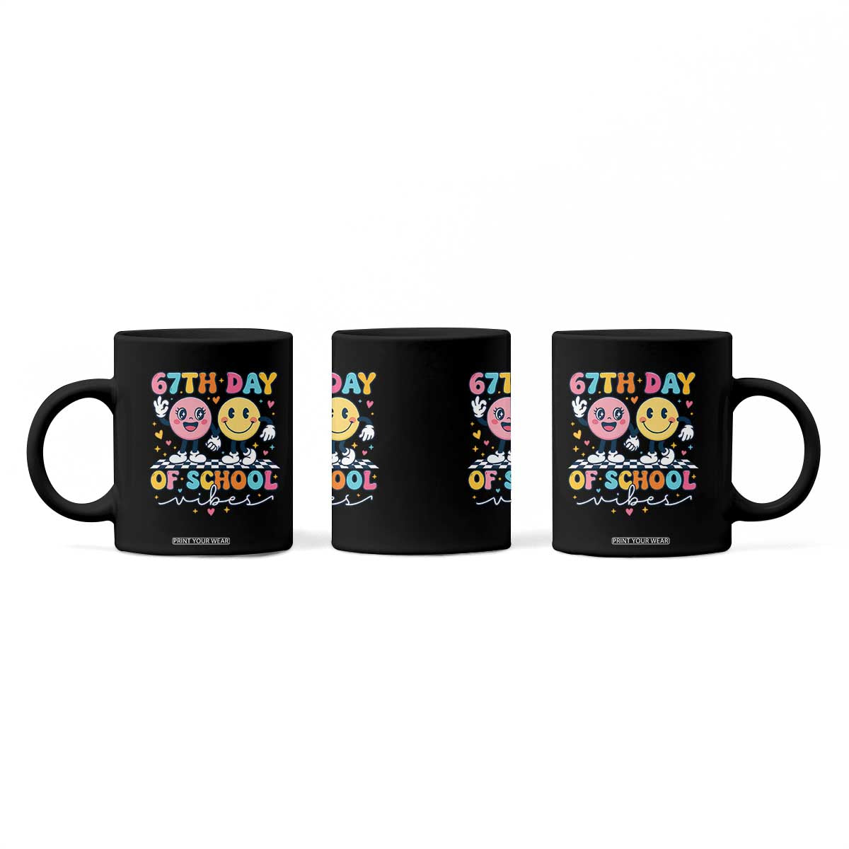 67th Day of School Vibes Coffee Mug Cute Retro Smiling Face for Students & Teachers TS02 Print Your Wear