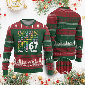 67 Days of School Ugly Christmas Sweater Colorful Countdown Grid Milestone Classroom Fun TS02 Red Green Print Your Wear