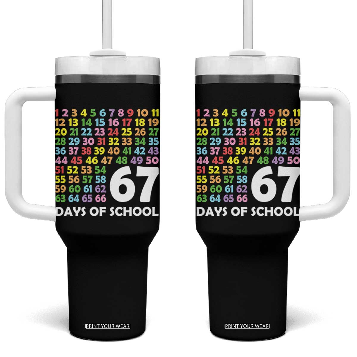 67 Days of School Tumbler With Handle Colorful Countdown Grid Milestone Classroom Fun TS02 One Size: 40 oz Black Print Your Wear