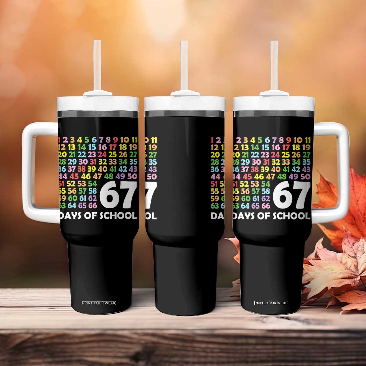 67 Days of School Tumbler With Handle Colorful Countdown Grid Milestone Classroom Fun TS02 Print Your Wear