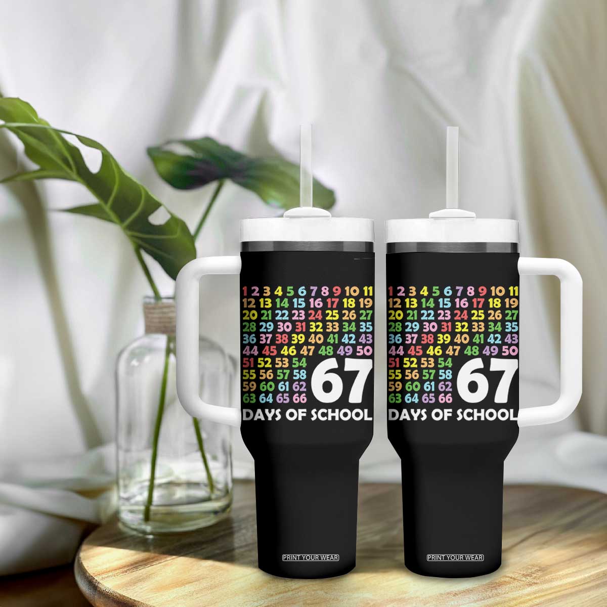67 Days of School Tumbler With Handle Colorful Countdown Grid Milestone Classroom Fun TS02 Print Your Wear