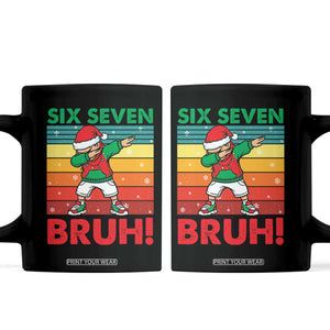 Six Seven Bruh Christmas Dabbing Coffee Mug Funny 67 Meme Retro Santa Kid Vibes TS02 Black Print Your Wear