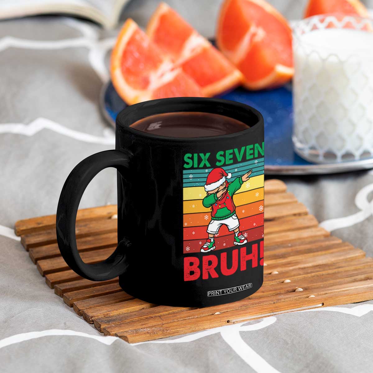 Six Seven Bruh Christmas Dabbing Coffee Mug Funny 67 Meme Retro Santa Kid Vibes TS02 Print Your Wear