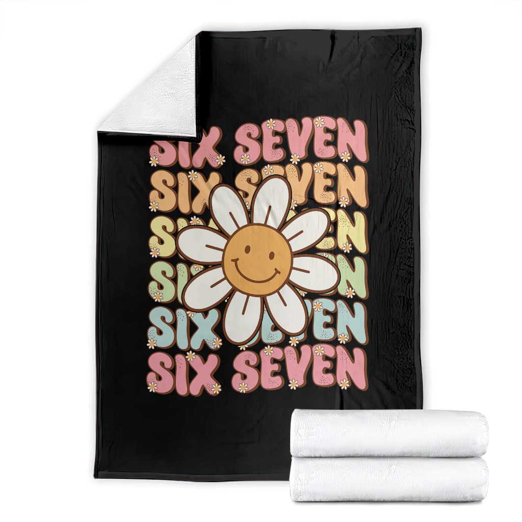 Six Seven Flower Power Throw Blanket Viral 67 Meme with Retro Daisy TS02 Black Print Your Wear