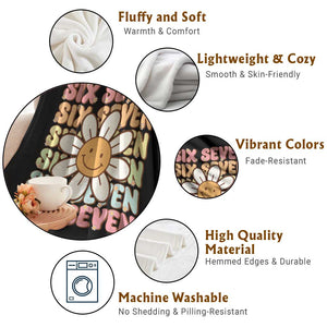 Six Seven Flower Power Throw Blanket Viral 67 Meme with Retro Daisy TS02 Print Your Wear