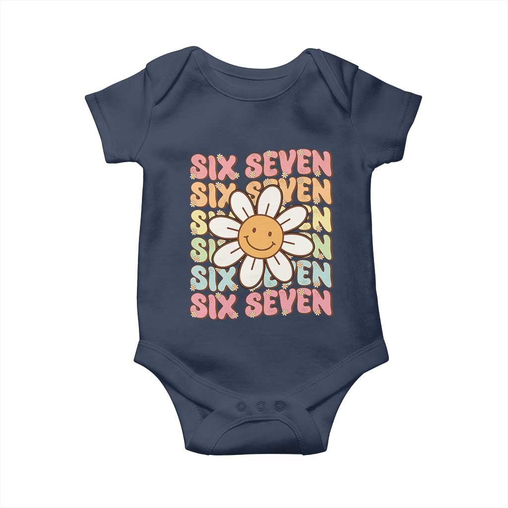 Six Seven Flower Power Baby Onesie Viral 67 Meme with Retro Daisy TS02 Navy Print Your Wear