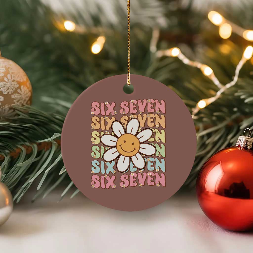 Six Seven Flower Power Ceramic Ornament Viral 67 Meme with Retro Daisy TS02 1pc Mocha Print Your Wear