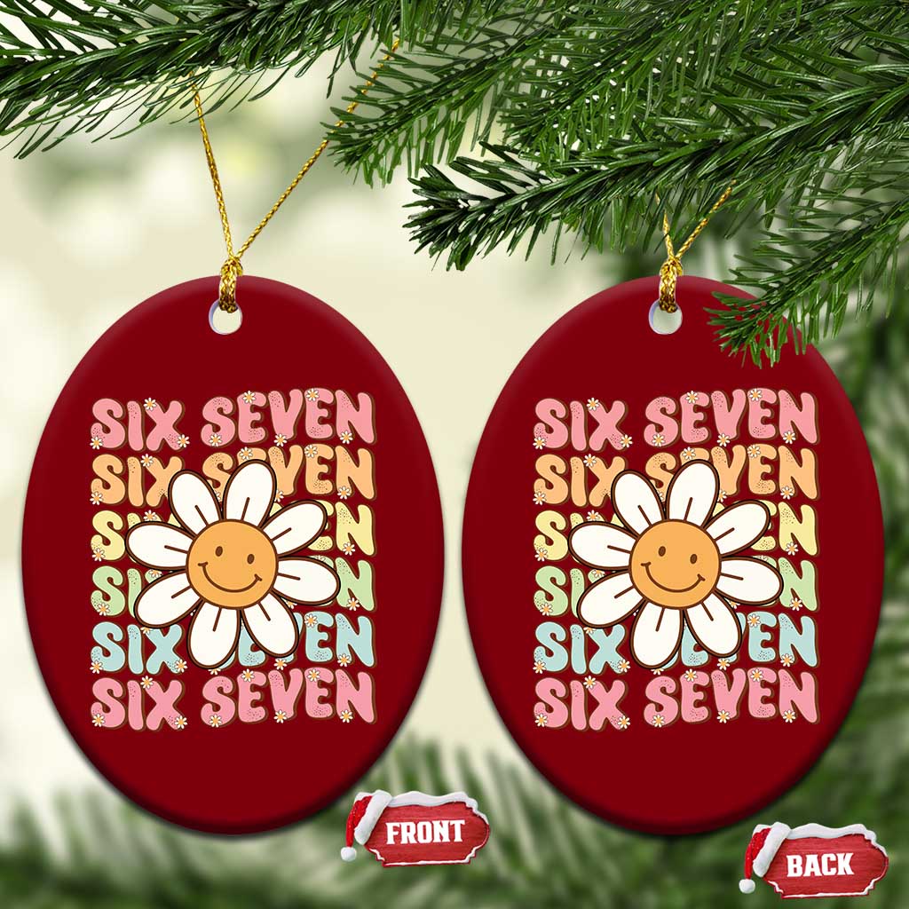 Six Seven Flower Power Ceramic Ornament Viral 67 Meme with Retro Daisy TS02 Print Your Wear
