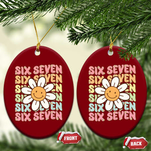 Six Seven Flower Power Ceramic Ornament Viral 67 Meme with Retro Daisy TS02 Print Your Wear
