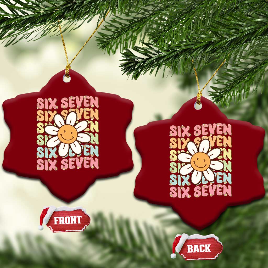 Six Seven Flower Power Ceramic Ornament Viral 67 Meme with Retro Daisy TS02 Print Your Wear