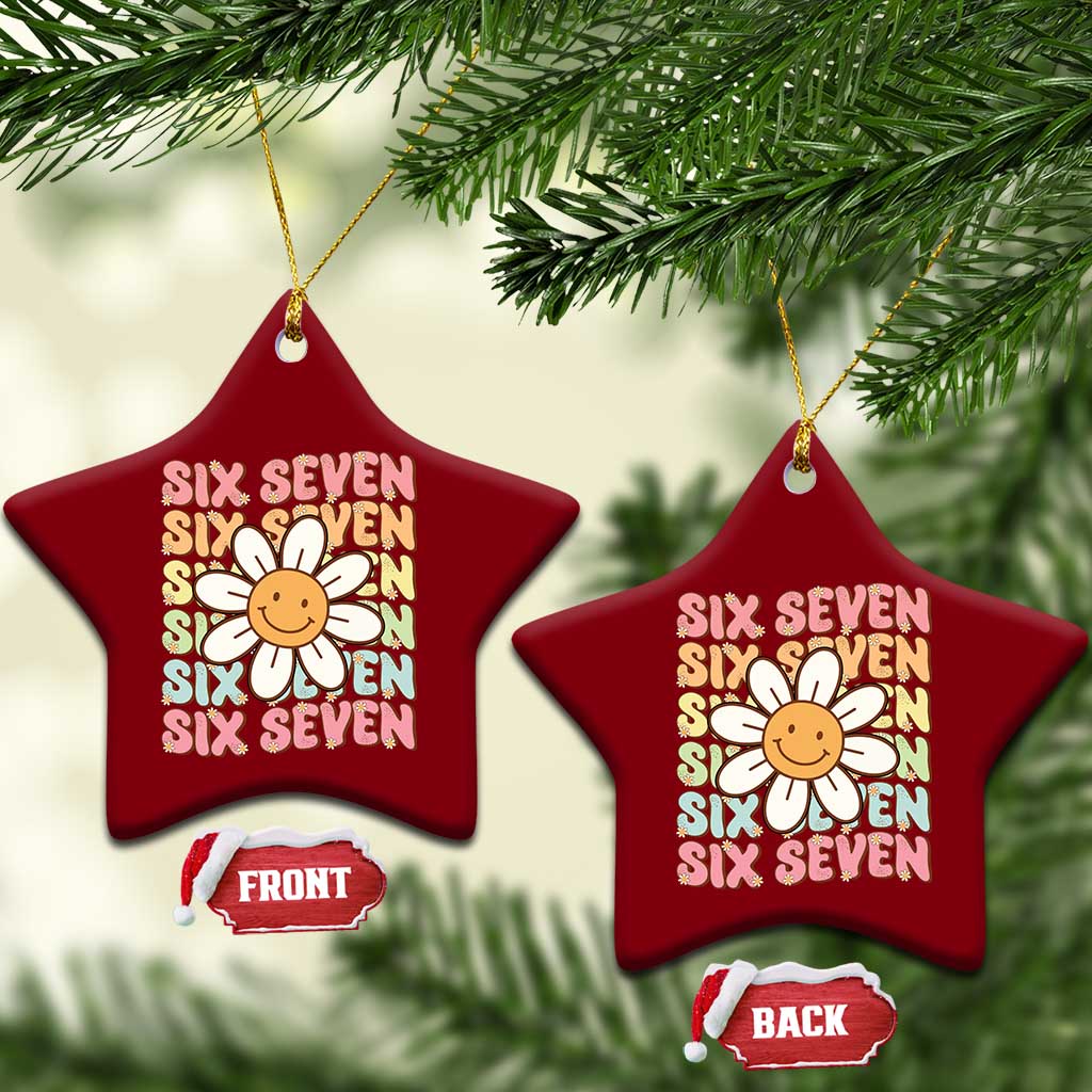 Six Seven Flower Power Ceramic Ornament Viral 67 Meme with Retro Daisy TS02 Print Your Wear