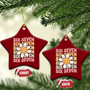Six Seven Flower Power Ceramic Ornament Viral 67 Meme with Retro Daisy TS02 Print Your Wear