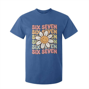 Six Seven Flower Power T Shirt For Kid Viral 67 Meme with Retro Daisy TS02 Royal Blue Print Your Wear