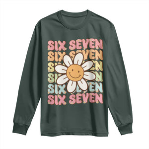 Six Seven Flower Power Long Sleeve Shirt Viral 67 Meme with Retro Daisy TS02 Dark Forest Green Print Your Wear