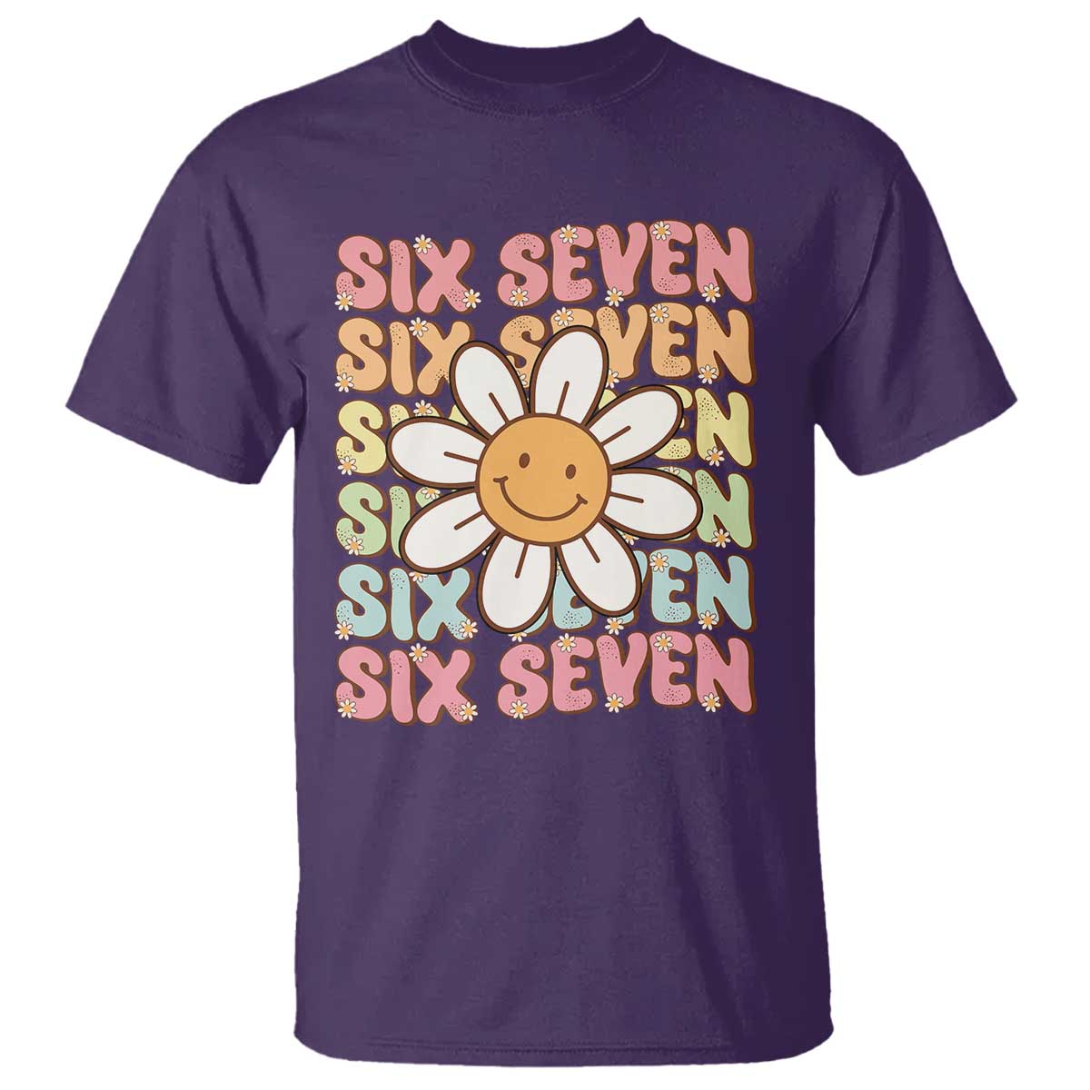 Six Seven Flower Power T Shirt Viral 67 Meme with Retro Daisy TS02 Purple Print Your Wear