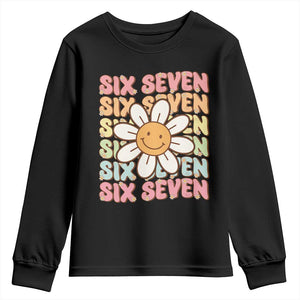 Six Seven Flower Power Youth Sweatshirt Viral 67 Meme with Retro Daisy TS02 Black Print Your Wear