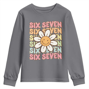 Six Seven Flower Power Youth Sweatshirt Viral 67 Meme with Retro Daisy TS02 Charcoal Print Your Wear
