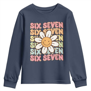 Six Seven Flower Power Youth Sweatshirt Viral 67 Meme with Retro Daisy TS02 Navy Print Your Wear