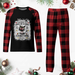 I Survived 67 Days of School Plaid Pajama Set Funny Teacher Black Cat Chaos Everything Is Fine TS02 Buffalo Plaid Print Your Wear
