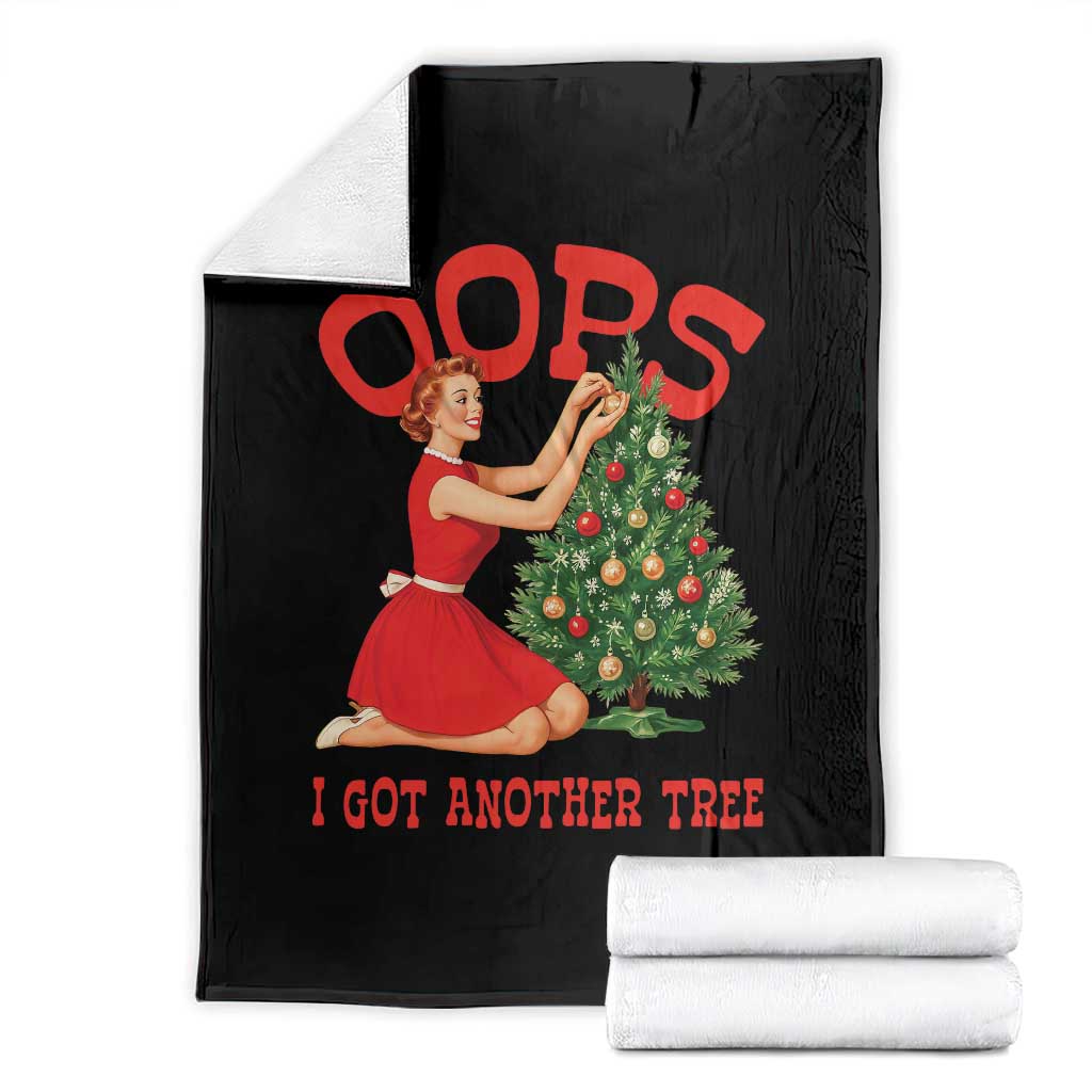 Funny Retro Christmas Pinup Girl Throw Blanket Oops I Got Another Tree Vintage Pin Up Style Holiday Humor TS02 Black Print Your Wear