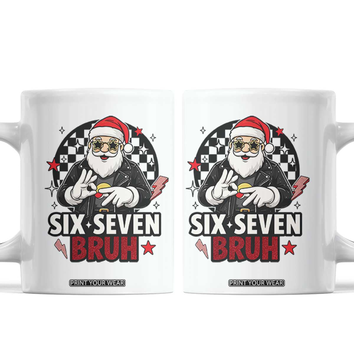 Six Seven Bruh Christmas Meme Coffee Mug Cool Santa 67 Hand Sign Street Style Vibes TS02 Black Print Your Wear