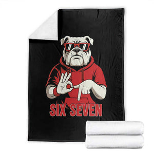 Six Seven Bulldog Meme Throw Blanket Funny 67 Mascot Signs Internet Brainrot Lover TS02 Black Print Your Wear