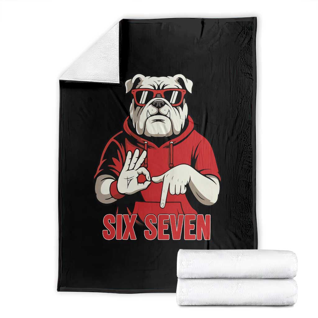 Six Seven Bulldog Meme Throw Blanket Funny 67 Mascot Signs Internet Brainrot Lover TS02 Black Print Your Wear
