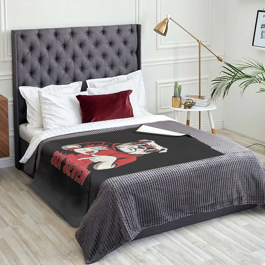 Six Seven Bulldog Meme Throw Blanket Funny 67 Mascot Signs Internet Brainrot Lover TS02 Print Your Wear