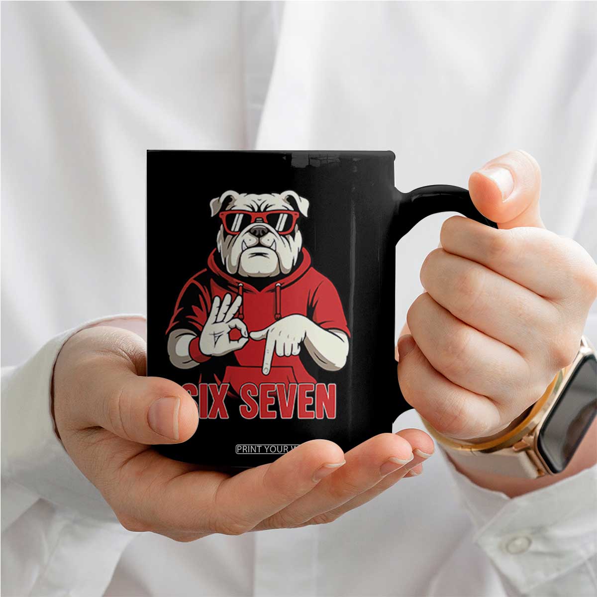 Six Seven Bulldog Meme Coffee Mug Funny 67 Mascot Signs Internet Brainrot Lover TS02 Print Your Wear