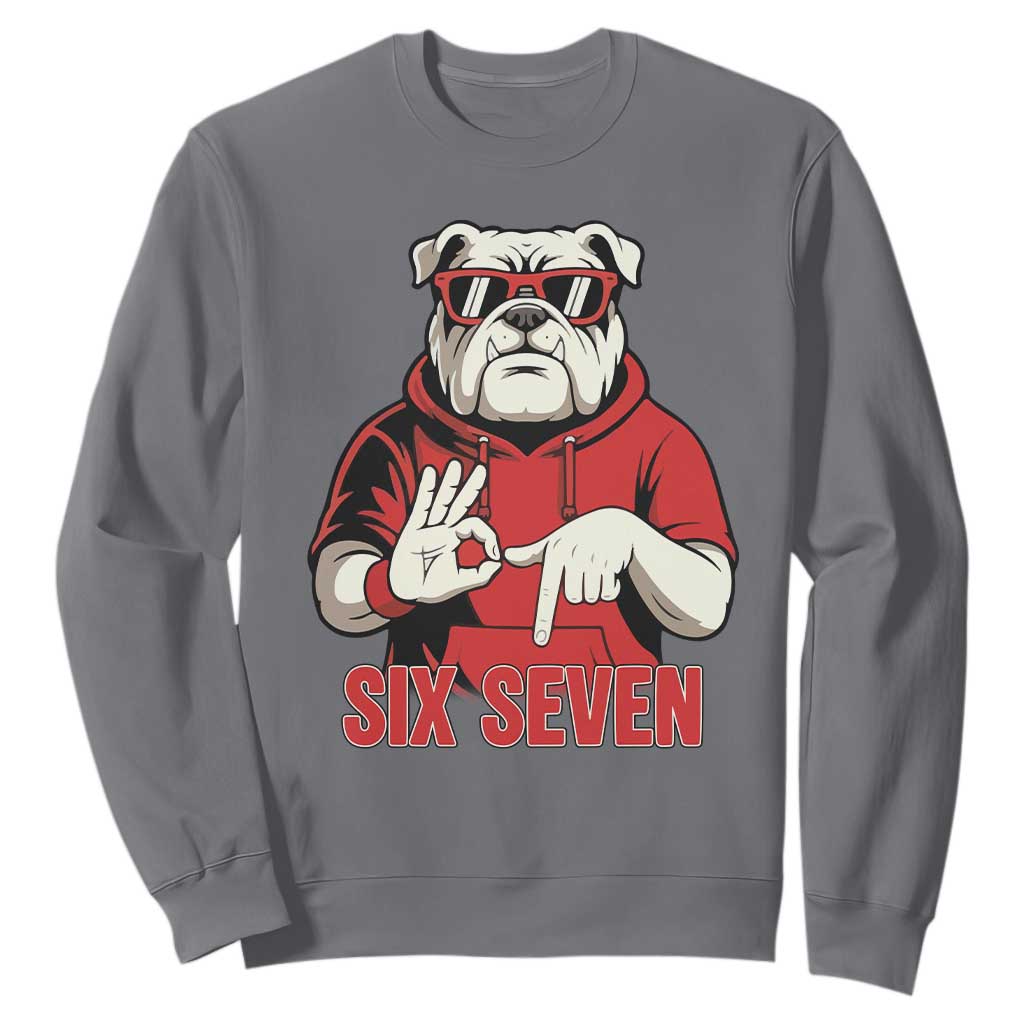 Six Seven Bulldog Meme Sweatshirt Funny 67 Mascot Signs Internet Brainrot Lover TS02 Charcoal Print Your Wear